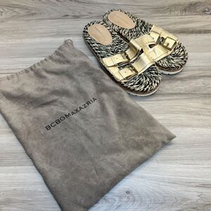 BCBGMAXAZRIA Women's‎ Size 10 Quince Slide Sandals Gold Double Strap Espadrilles